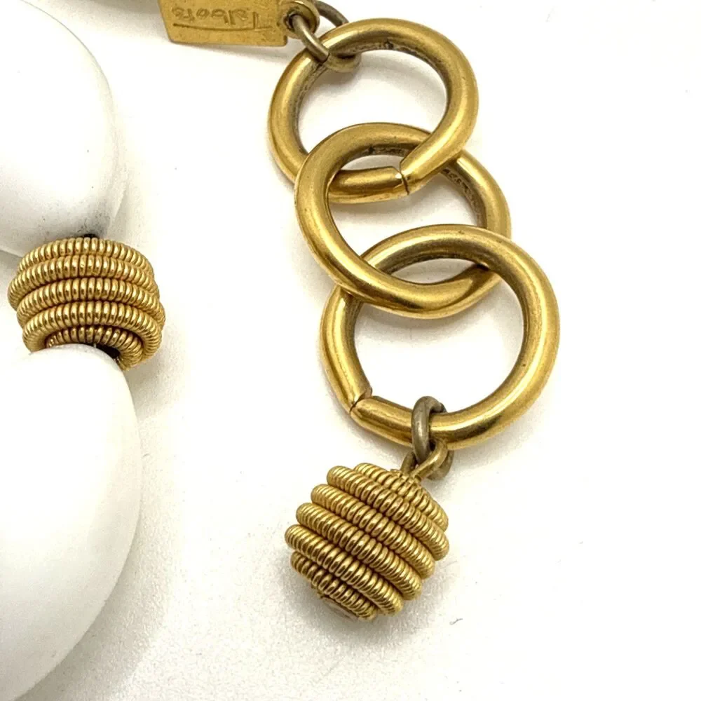 TALBOTS White and Gold Tone Beaded Choker Necklace Chunky  Statement 17
